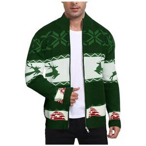 AIYINO Men's Christmas Zip-Up Cardigan Sweater – Size M